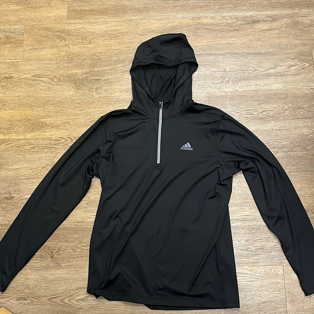 Men’s Adidas Quarter Zip With Hoodie Black Gray